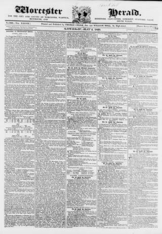 cover page of Worcester Herald published on May 2, 1829