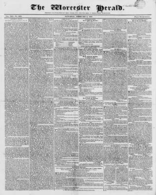 cover page of Worcester Herald published on February 2, 1833