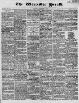 cover page of Worcester Herald published on November 2, 1833