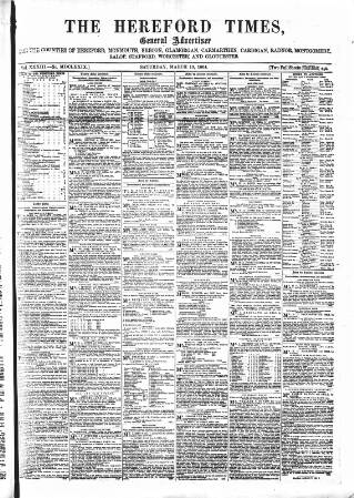 cover page of Hereford Times published on March 19, 1864