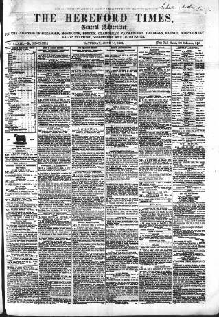 cover page of Hereford Times published on June 18, 1864