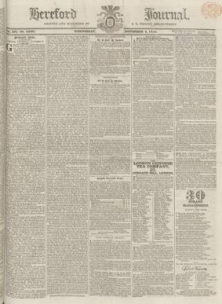 cover page of Hereford Journal published on November 2, 1825