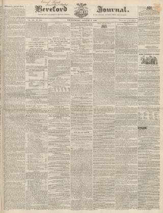 cover page of Hereford Journal published on August 2, 1848