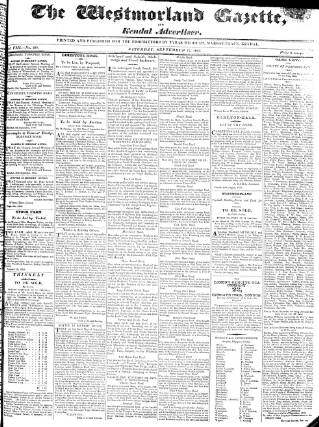 cover page of Westmorland Gazette published on September 17, 1825