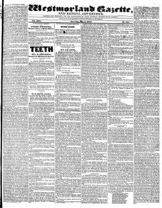cover page of Westmorland Gazette published on May 4, 1833