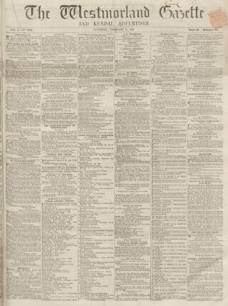 cover page of Westmorland Gazette published on February 2, 1867