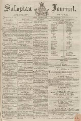 cover page of Salopian Journal published on February 18, 1862