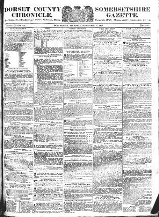 cover page of Dorset County Chronicle published on September 17, 1829