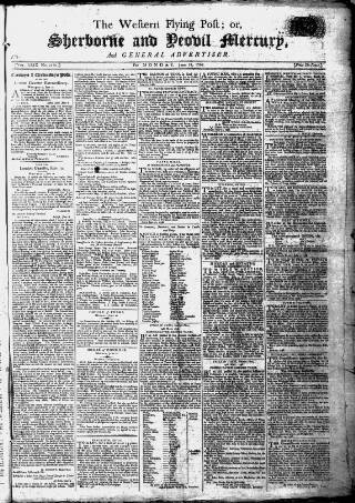 cover page of Sherborne Mercury published on June 18, 1798