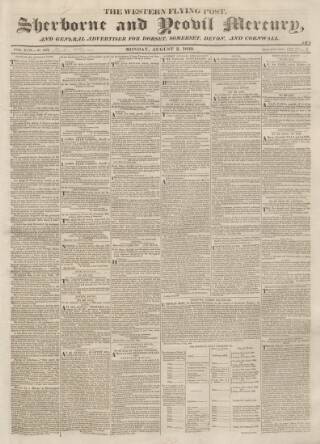 cover page of Sherborne Mercury published on August 2, 1830