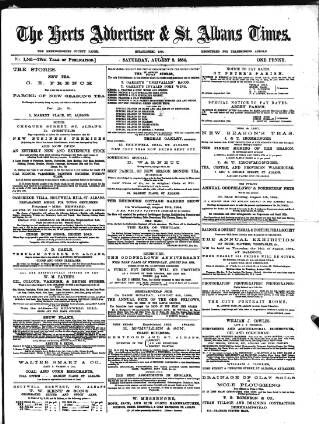cover page of Herts Advertiser published on August 2, 1884