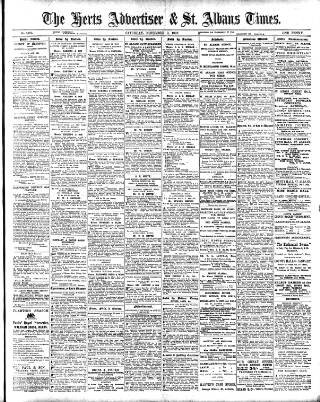 cover page of Herts Advertiser published on November 2, 1907