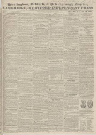 cover page of Huntingdon, Bedford & Peterborough Gazette published on June 18, 1831