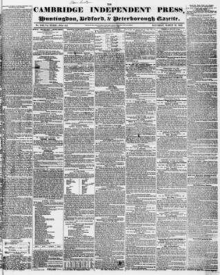 cover page of Cambridge Independent Press published on March 19, 1842