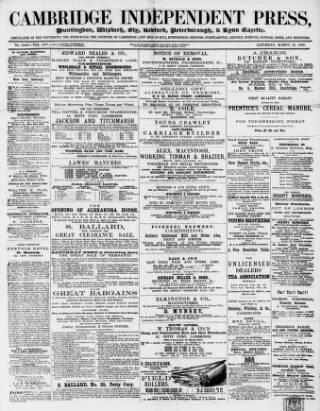 cover page of Cambridge Independent Press published on March 19, 1870