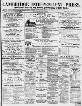 cover page of Cambridge Independent Press published on September 17, 1870