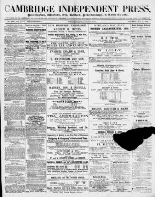 cover page of Cambridge Independent Press published on May 4, 1872