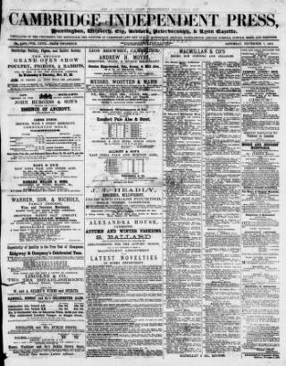 cover page of Cambridge Independent Press published on November 2, 1872