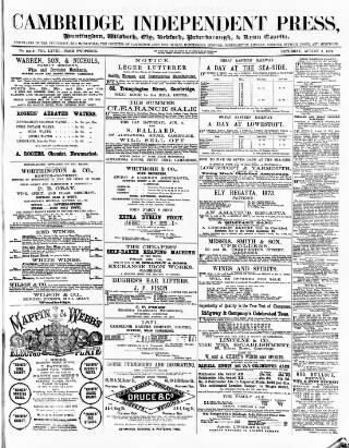 cover page of Cambridge Independent Press published on August 2, 1873