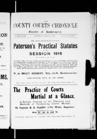 cover page of County Courts Chronicle published on March 1, 1917