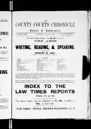 cover page of County Courts Chronicle published on June 1, 1918