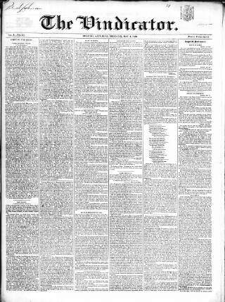 cover page of Vindicator published on May 4, 1839