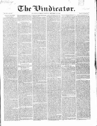 cover page of Vindicator published on September 17, 1842