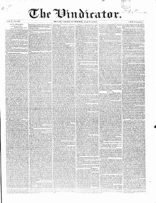 cover page of Vindicator published on August 2, 1843