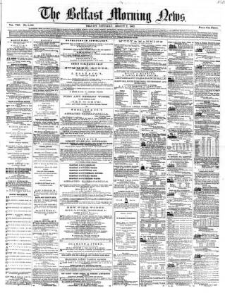 cover page of Belfast Morning News published on August 2, 1862