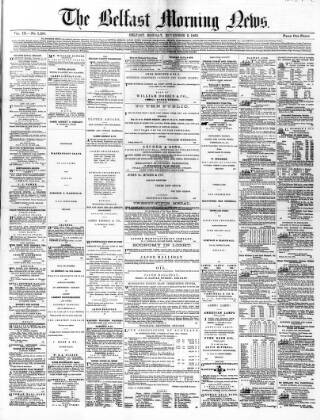 cover page of Belfast Morning News published on November 2, 1863