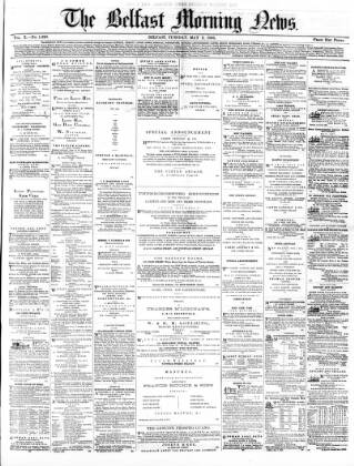 cover page of Belfast Morning News published on May 2, 1865