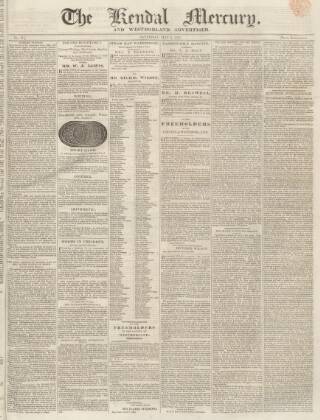 cover page of Kendal Mercury published on May 2, 1835