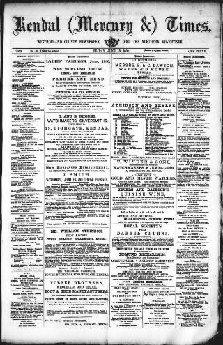 cover page of Kendal Mercury published on June 18, 1880