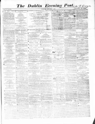 cover page of Dublin Evening Post published on November 2, 1865