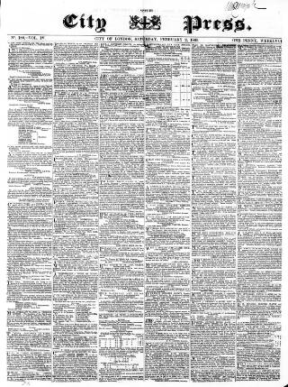 cover page of London City Press published on February 2, 1861