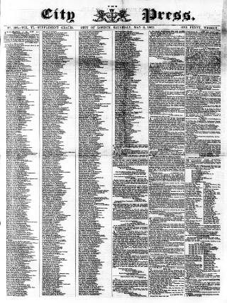 cover page of London City Press published on May 2, 1863