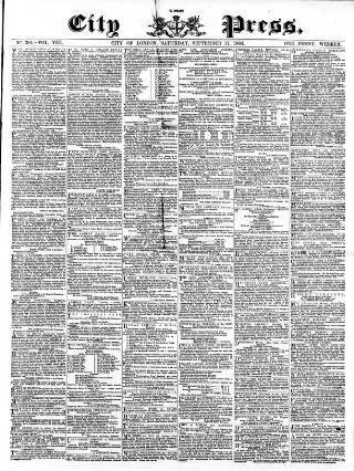 cover page of London City Press published on September 17, 1864
