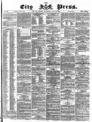 cover page of London City Press published on June 18, 1870