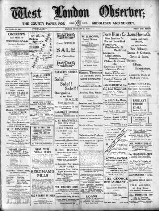 cover page of West London Observer published on February 2, 1917