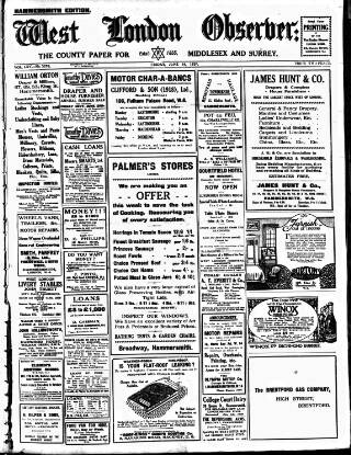 cover page of West London Observer published on June 18, 1920