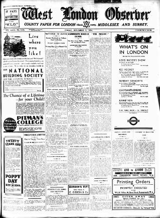 cover page of West London Observer published on November 2, 1934