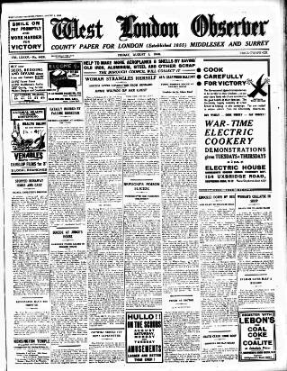 cover page of West London Observer published on August 2, 1940