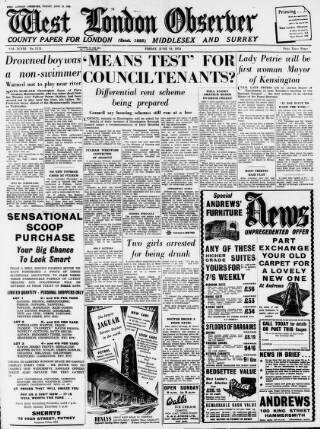 cover page of West London Observer published on June 18, 1954