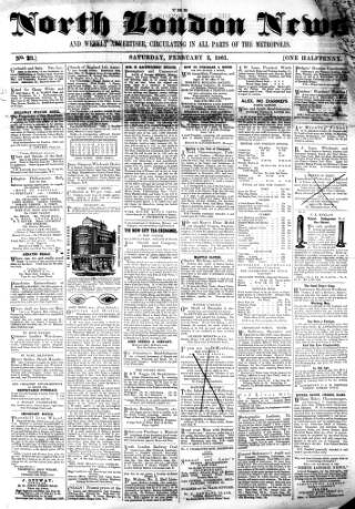 cover page of North London News published on February 2, 1861