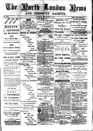 cover page of North London News published on September 17, 1881