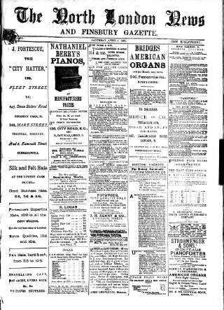 cover page of North London News published on April 4, 1885