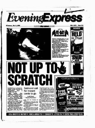 cover page of Aberdeen Evening Express published on May 4, 1995