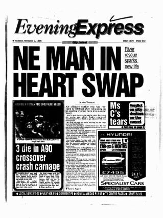 cover page of Aberdeen Evening Express published on November 2, 1995
