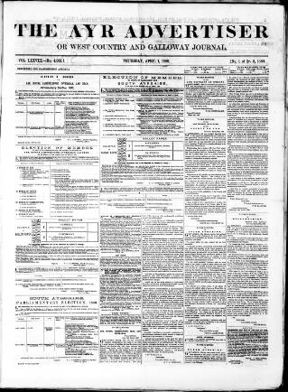 cover page of Ayr Advertiser published on April 1, 1880