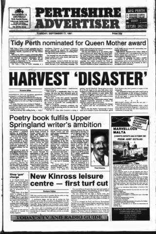 cover page of Perthshire Advertiser published on September 17, 1991